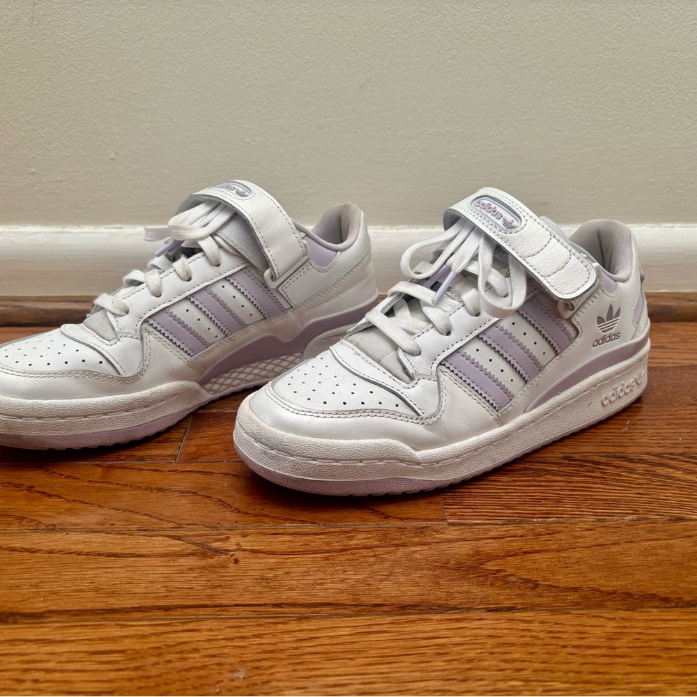 Adidas White and Lavender Sneakers. Iridescent. Velcro!